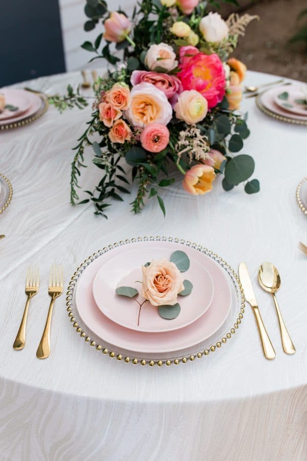 Blush Dishes with gold flatware