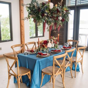 Blue and burgundy table